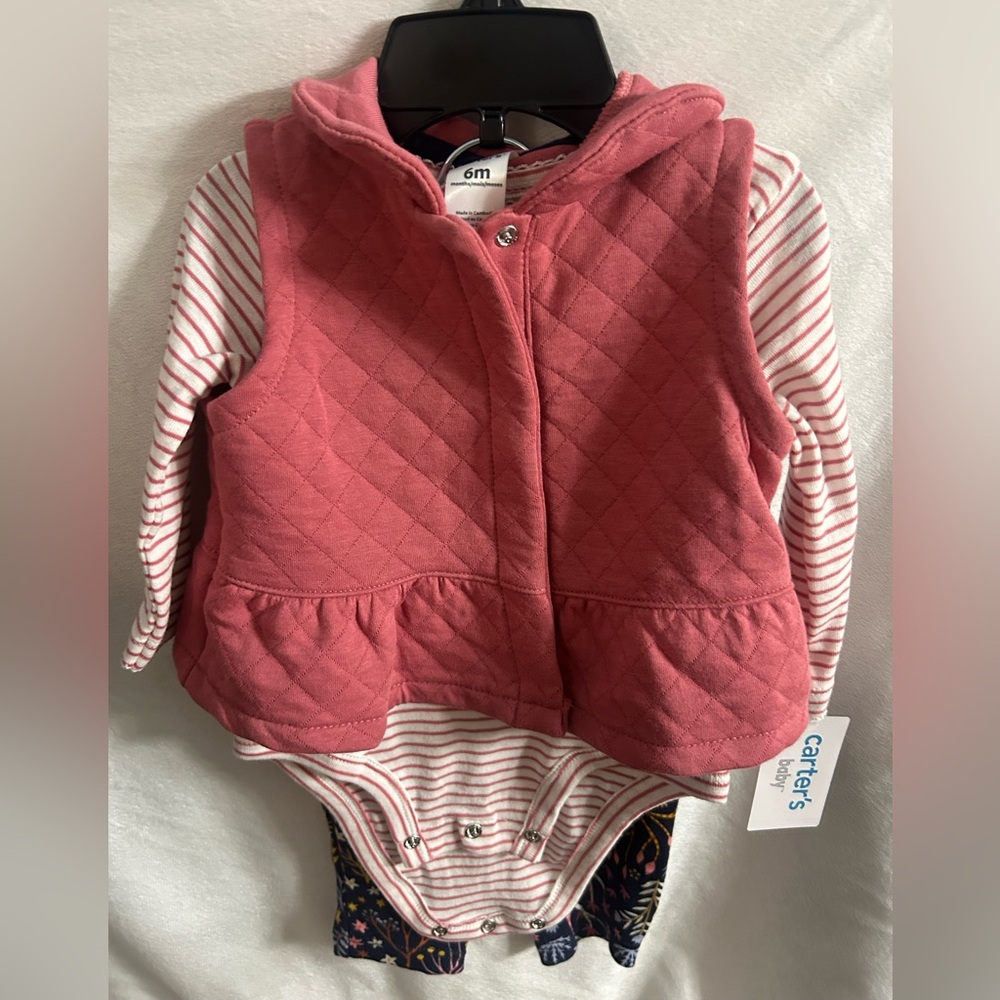 Carter's Pink Quilted Vest with Striped Bodysuit